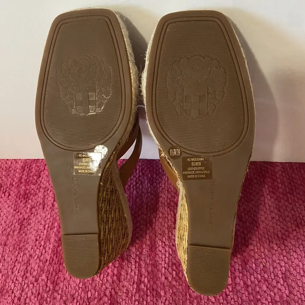 Vince Camuto Molisano Wedge Espadrille Sandals Light Cognac Brown Size 8.5 Wide